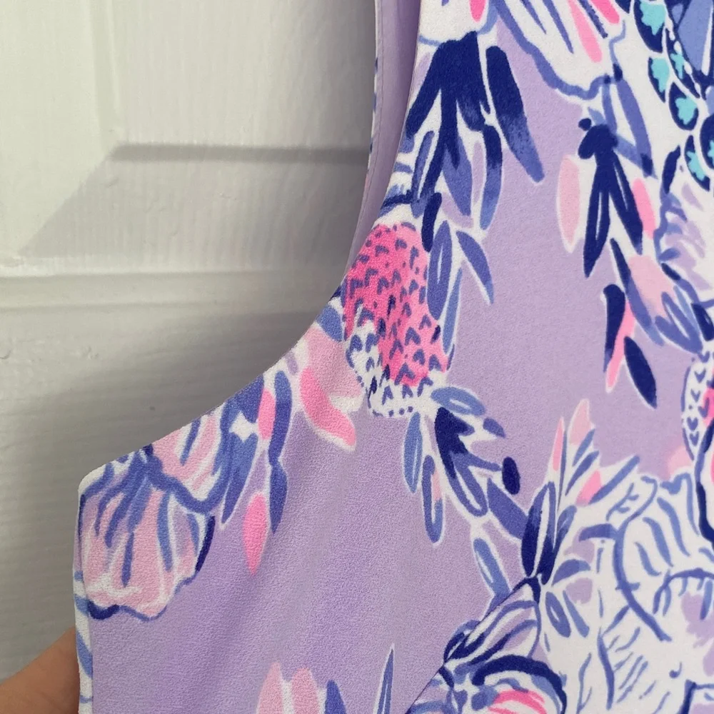 Lilly Pulitzer Lavender Floral Sleeveless V-Neck Romper w/ Pink & Purple Accent - Picture 3 of 5
